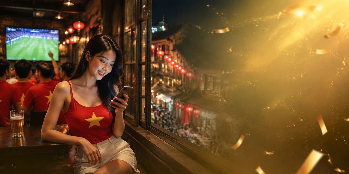 Cảnh chơi casino trên thiết bị di động với ánh đèn neon tại Hà Nội