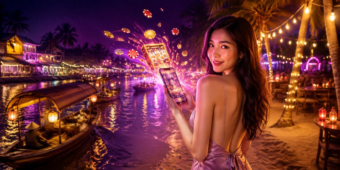 Màn hình chơi slot sôi động với ánh đèn neon tại sxtg